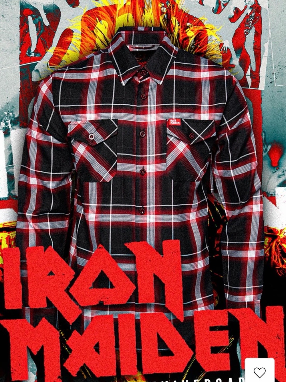 DIXXON IRON MAIDEN Red and Black Plaid Flannel with Iron Maiden Graphic Tag